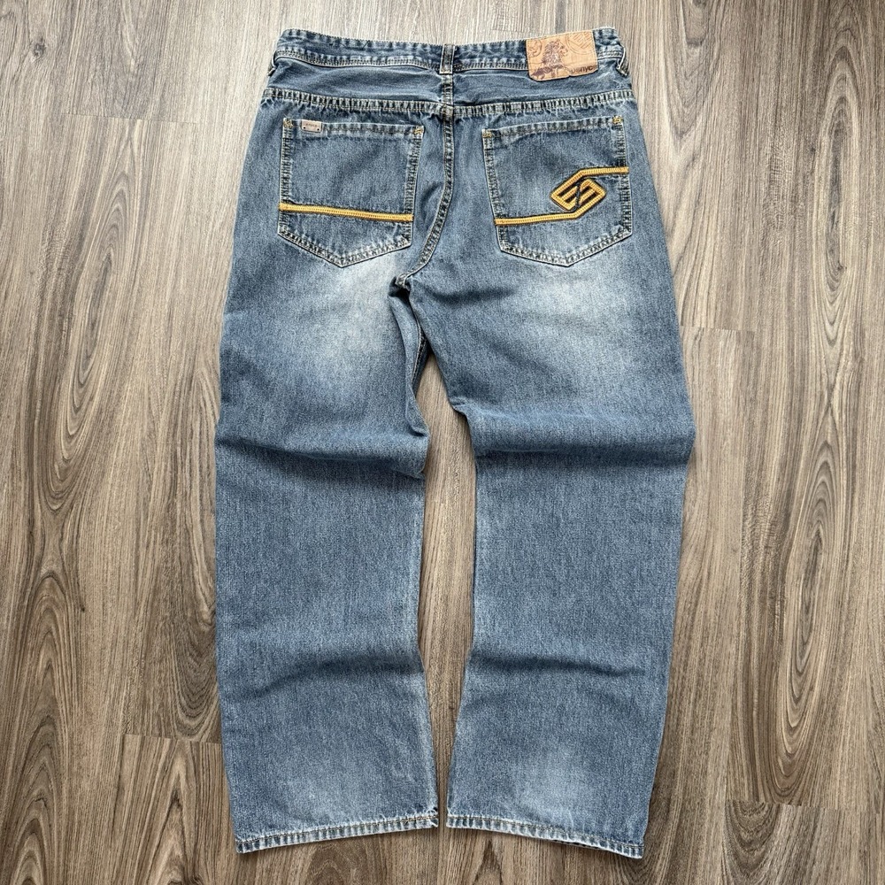 Enyce Jeans Mens 35x30(tag32)Blue Baggy Skater Street Urban Embroidery Y2K - Picture 6 of 14